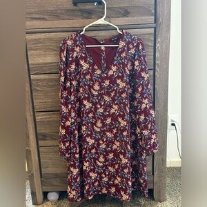 Madewell Floral cranberry dress with gold buttons up her back
